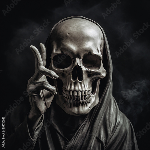 the grim reaper giving the two-finger peace sign