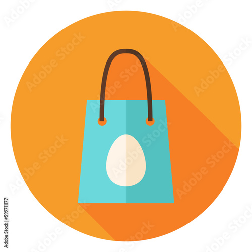 Spring Shopping Bag with Easter Egg Circle Icon. Flat Design Vector Illustration with Long Shadow. Spring Christian Holiday Symbol.