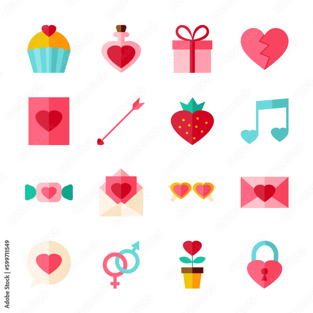 Valentine Day Objects Set isolated over White. Flat Design Vector Illustration. Collection of Love Wedding Items. Valentine Day Objects Set isolated over White. Flat Design Vector Illustration. Collection of Love Wedding Items.