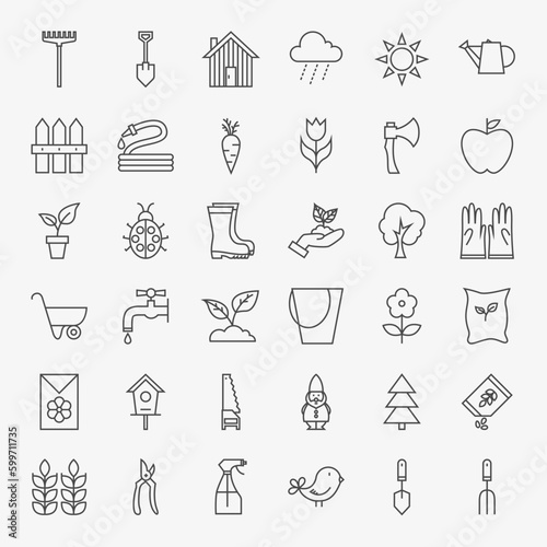 Wallpaper Mural Garden Flower Line Art Design Icons Big Set. Vector Set of Modern Thin Outline Gardening Spring Season Items. Torontodigital.ca