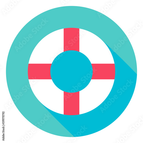 Sea Lifebuoy Circle Icon. Flat Design Vector Illustration with Long Shadow. Marine Travel Lifestyle Symbol.