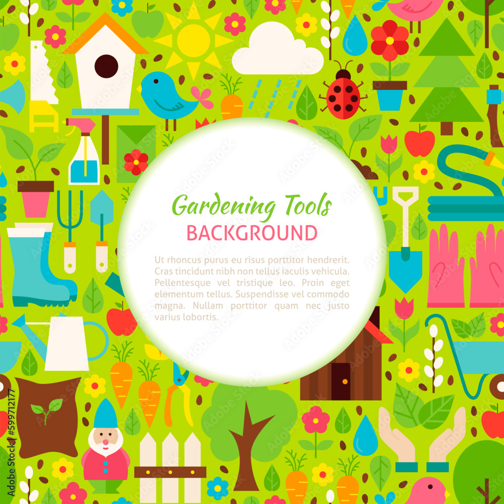 Gardening Tools Pattern Background. Flat Style Vector Illustration for Spring Promotion Template. Nature Gardening. Gardening Tools Pattern Background. Flat Style Vector Illustration for Spring Promotion Template. Nature Gardening.