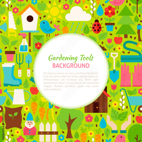 Gardening Tools Pattern Background. Flat Style Vector Illustration for Spring Promotion Template. Nature Gardening. © Designpics