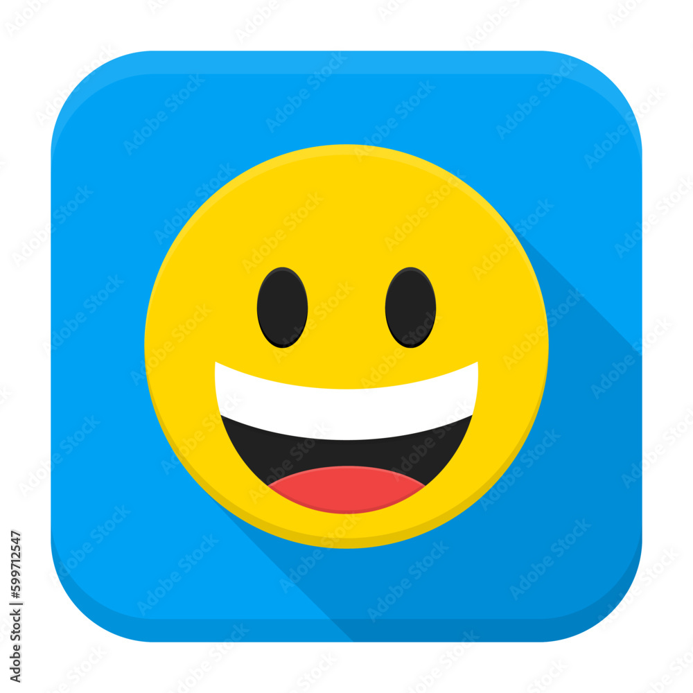 Laughing Yellow Smiley Face Flat App Icon. Vector Illustration of Flat Style Icon Squre Shaped with Long Shadow. Laughing Yellow Smiley Face Flat App Icon. Vector Illustration of Flat Style Icon Squre Shaped with Long Shadow.
