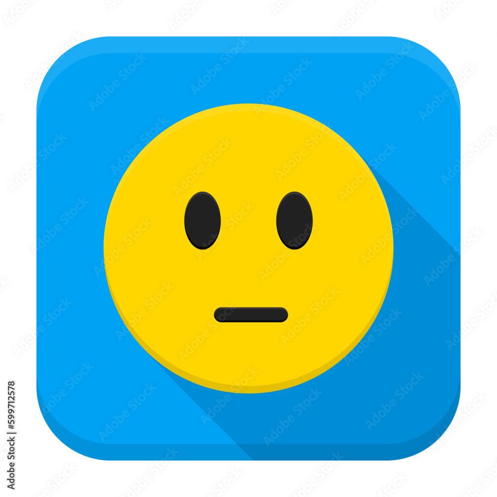 Fototapeta premium Pensive Yellow Smiley Face App Icon. Vector Illustration of Flat Style Icon Squre Shaped with Long Shadow.