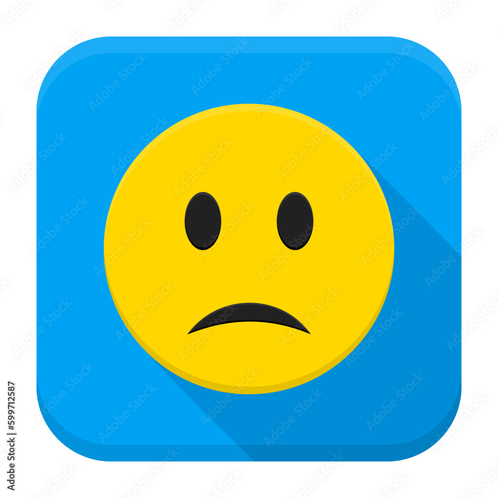 Sad Yellow Smiley App Icon. Vector Illustration of Flat Style Icon Squre Shaped with Long Shadow. Sad Yellow Smiley App Icon. Vector Illustration of Flat Style Icon Squre Shaped with Long Shadow.