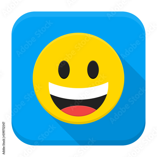 Laughing Yellow Smiley Face Flat App Icon. Vector Illustration of Flat Style Icon Squre Shaped with Long Shadow.