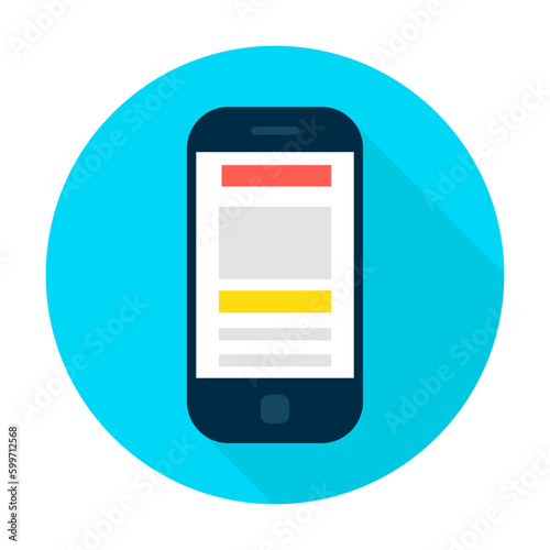 Mobile Phone Landing Page Ð¡ircle Icon. Vector Illustration Flat Style Round Icon with Long Shadow. Electronic Gadget.