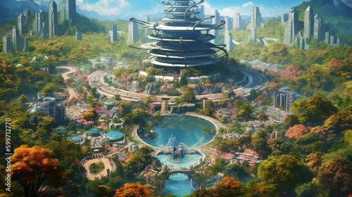 Fotografia Circular utopic futuristic megacity concept