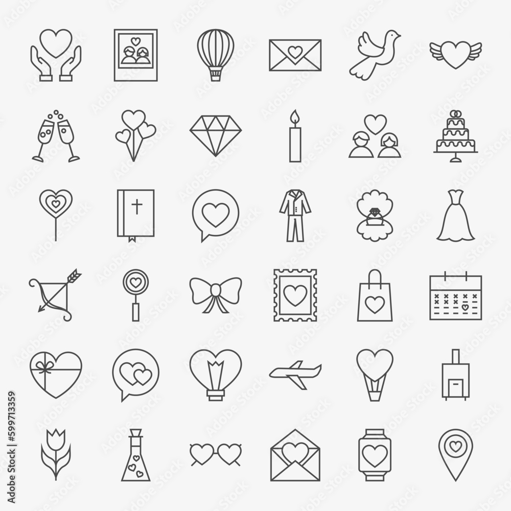 Love Heart Line Icons Set. Vector Collection of Modern Thin Outline Save the Date Symbols. Love Heart Line Icons Set. Vector Collection of Modern Thin Outline Save the Date Symbols.