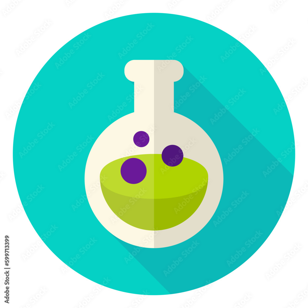 Flask with Poison Circle Icon. Flat Design Vector Illustration with Long Shadow. Witch Halloween Symbol. Flask with Poison Circle Icon. Flat Design Vector Illustration with Long Shadow. Witch Halloween Symbol.