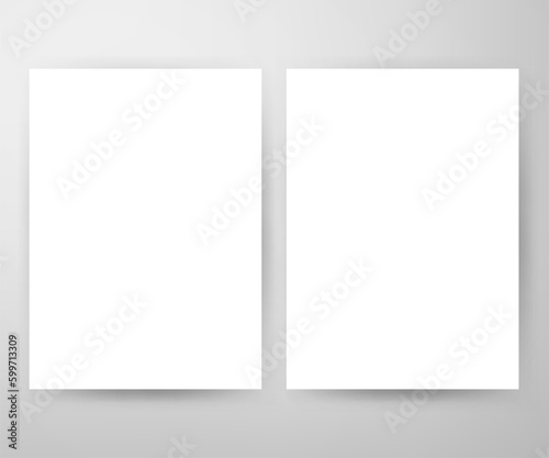 Two White Posters Mockup. Vector Illustration of Paper Sheets over Light Gray Background with Soft Shadows.