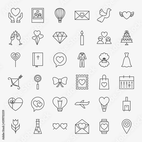 Wallpaper Mural Love Heart Line Icons Set. Vector Collection of Modern Thin Outline Save the Date Symbols. Torontodigital.ca