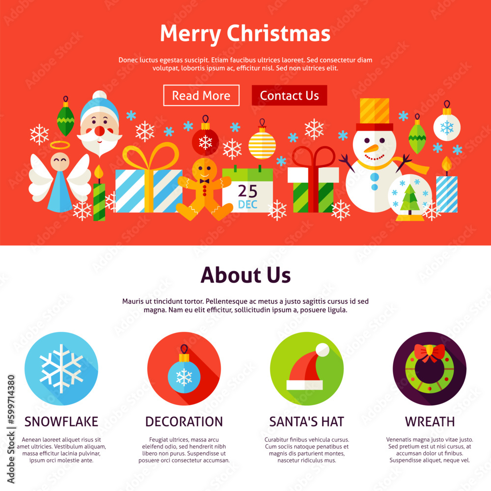 Merry Christmas Web Design. Flat Style Vector Illustration for Website Banner and Landing Page. Winter Greetings. Merry Christmas Web Design. Flat Style Vector Illustration for Website Banner and Landing Page. Winter Greetings.