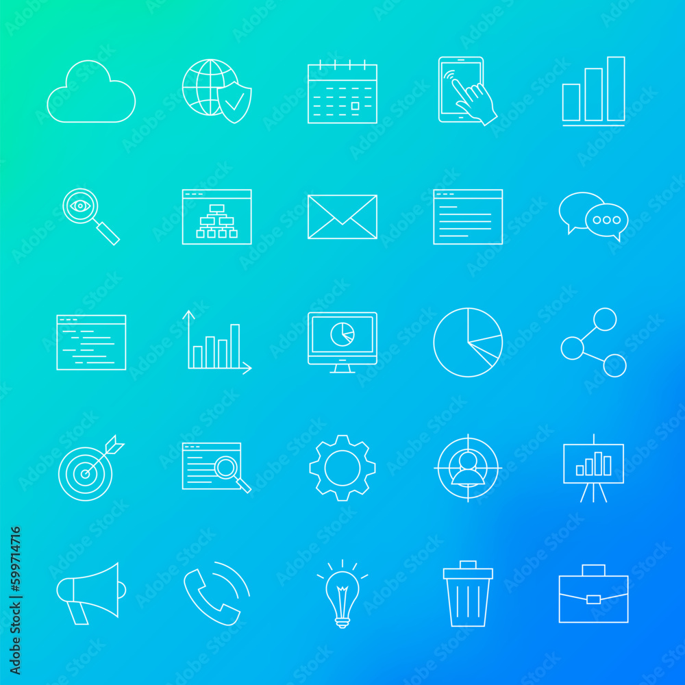 SEO Line Icons. Vector Set of Outline Website Development Items over Blurred Background. SEO Line Icons. Vector Set of Outline Website Development Items over Blurred Background.