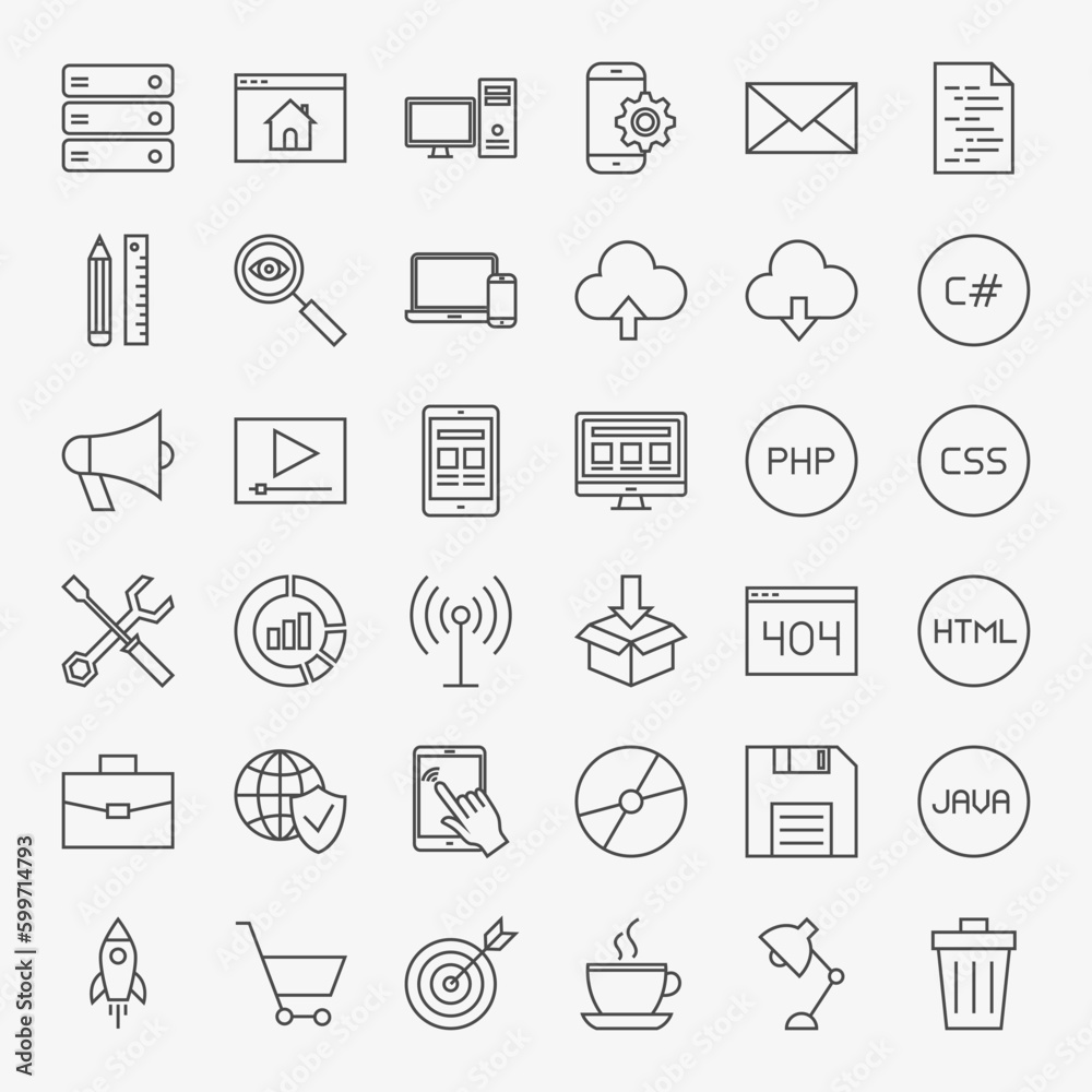 Coding Line Icons Set. Vector Collection of Modern Thin Outline Programming and Web Development Symbols. Coding Line Icons Set. Vector Collection of Modern Thin Outline Programming and Web Development Symbols.