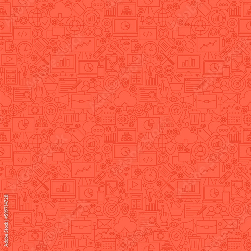 Red Line SEO Seamless Pattern. Vector Illustration of Outline Tile Background. Web Development.