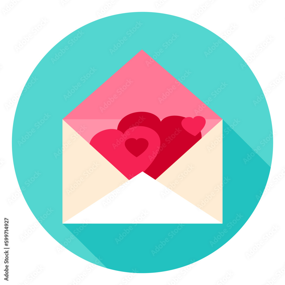 Envelope with Hearts Circle Icon. Flat Design Vector Illustration with Long Shadow. Happy Valentine Day Symbol. Envelope with Hearts Circle Icon. Flat Design Vector Illustration with Long Shadow. Happy Valentine Day Symbol.