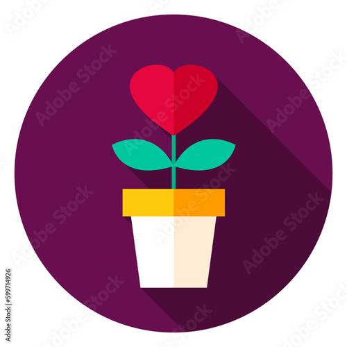 Flower Circle Icon. Flat Design Vector Illustration with Long Shadow. Happy Valentine Day Symbol.