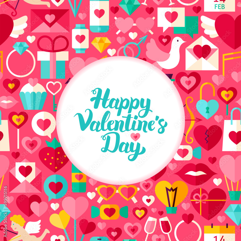 Valentine Day Greeting. Flat Style Vector Illustration Love Holiday Poster.