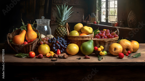 Fruit and spices on a table 16:9