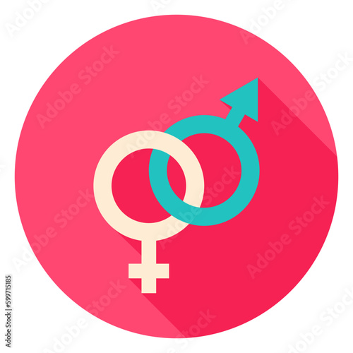 Sex Circle Icon. Flat Design Vector Illustration with Long Shadow. Happy Valentine Day Symbol.
