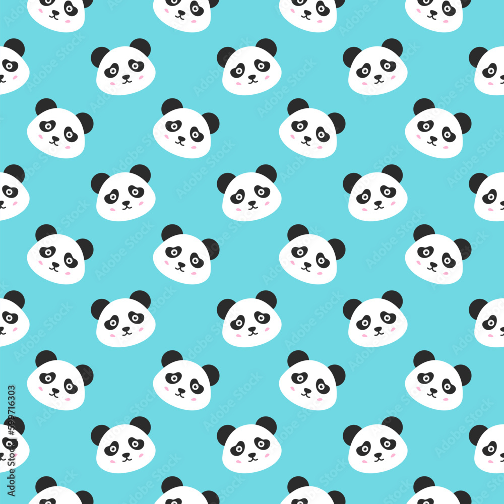 Smiling Panda Faces Seamless Pattern. Vector Illustration of Cute Animal Heads. Smiling Panda Faces Seamless Pattern. Vector Illustration of Cute Animal Heads.