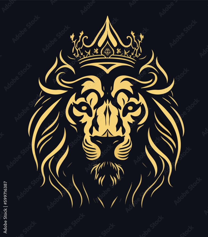 Luxury lion with crown logo icon, elegant lion logo design illustration, lion head with crown logo, lion elegant symbol