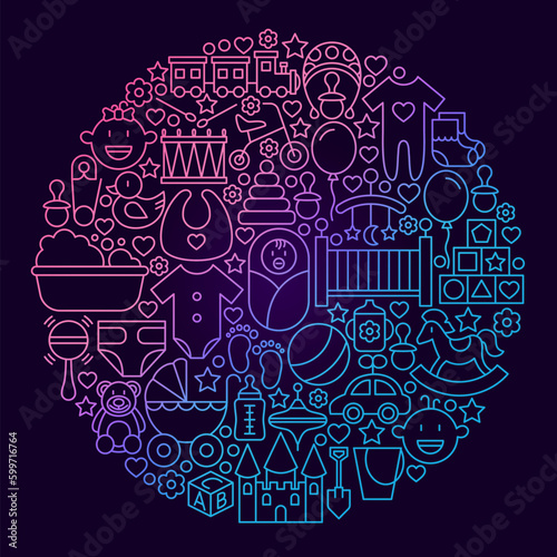 Wallpaper Mural Baby Line Icon Circle Concept. Vector Illustration of Child and Kid Toys Objects. Torontodigital.ca