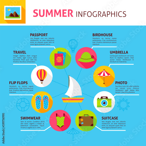Summer Concept Infographics. Flat Design Vector Illustration of Sea Leisure.