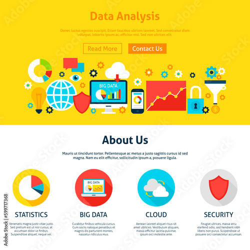 Data Analysis Web Design. Flat Style Vector Illustration for Website Banner and Landing Page.