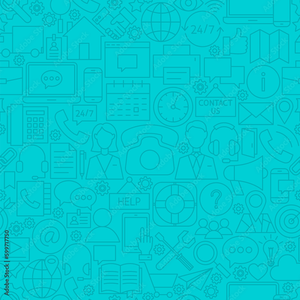 Contact Us Line Tile Pattern. Vector Illustration of Outline Seamless Background. Business Communication.