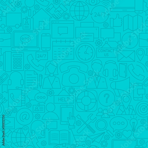 Contact Us Line Tile Pattern. Vector Illustration of Outline Seamless Background. Business Communication.