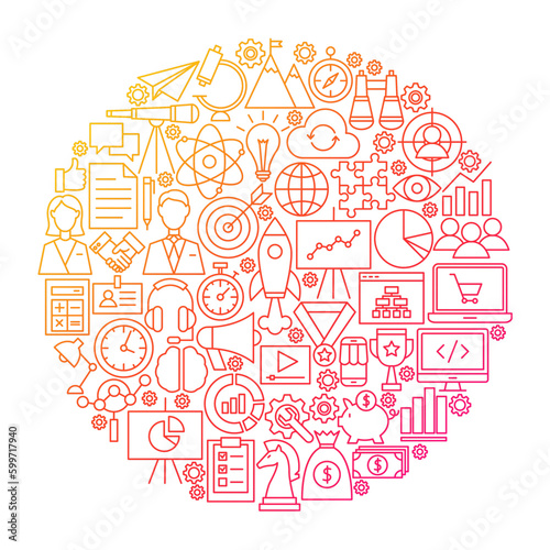 Startup Line Circle Design. Vector Illustration of  Business Objects Isolated over White.