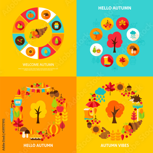 Autumn Concept Set. Stock Vector Illustration. Fall Seasonal Posters.