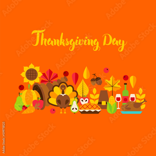 Thanksgiving Day Greeting Card. Vector Illustration. Autumn Holiday Concept.
