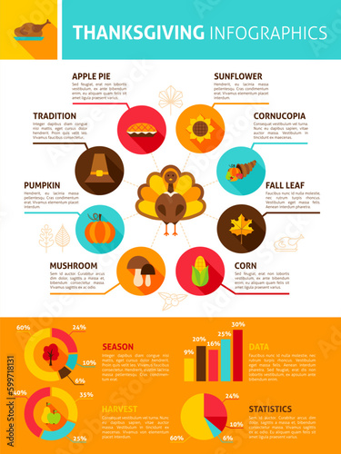 Thanksgiving Day Infographics. Vector Illustration of Autumn Holiday Concept.