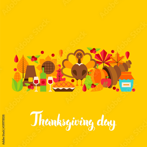 Thanksgiving Day Postcard. Vector Illustration. Autumn Holiday Concept.