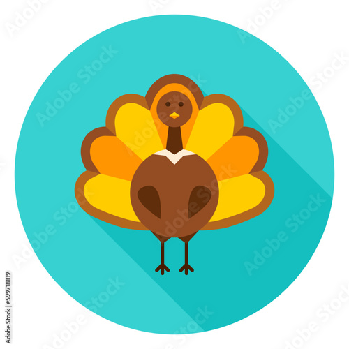 Thanksgiving Turkey Circle Icon. Vector Illustration. Fall Seasonal Holiday.