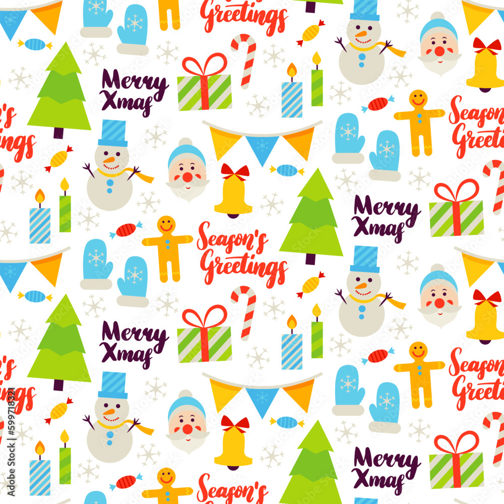 Christmas Greetings Seamless Pattern. Vector Illustration. Happy New Year Background.