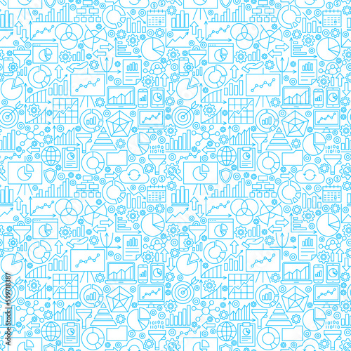 Analytics White Seamless Pattern. Vector Illustration of Business Line Background.