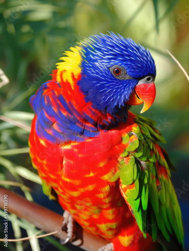 Macro portrait of a colorful tropical ara or macaw. 