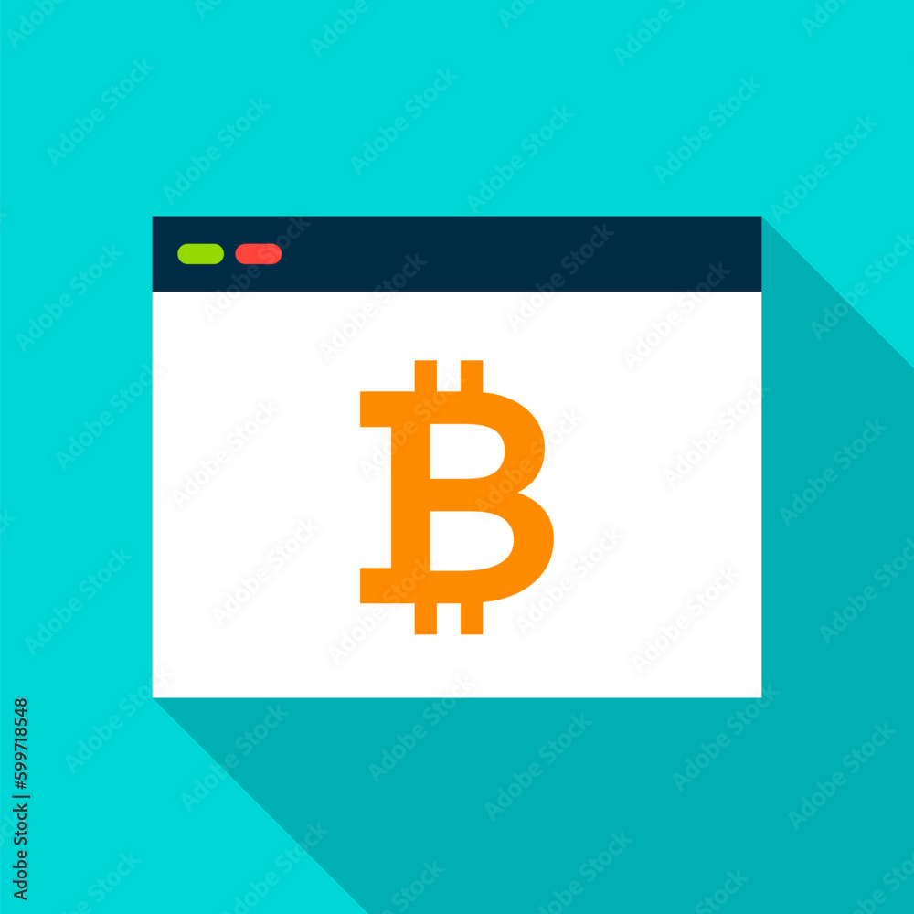 Bitcoin Browser Flat Icon. Vector Illustration with Long Shadow. Cryptocurrency Money. Bitcoin Browser Flat Icon. Vector Illustration with Long Shadow. Cryptocurrency Money.