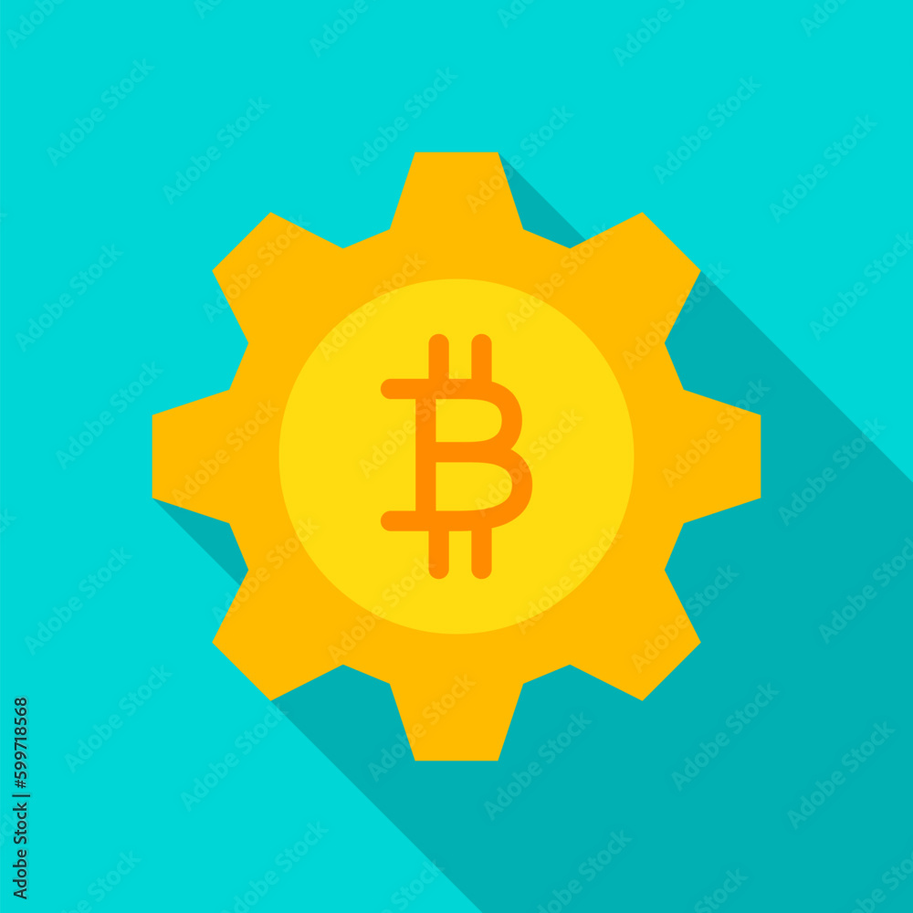 Bitcoin Gear Flat Icon. Vector Illustration with Long Shadow. Cryptocurrency Technology. Bitcoin Gear Flat Icon. Vector Illustration with Long Shadow. Cryptocurrency Technology.