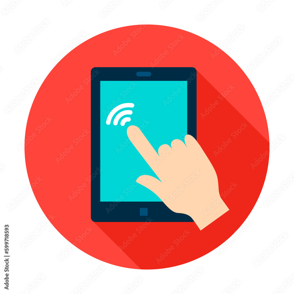 Tablet Touch Circle Icon. Vector Illustration Flat Style with Long Shadow. Tablet Touch Circle Icon. Vector Illustration Flat Style with Long Shadow.