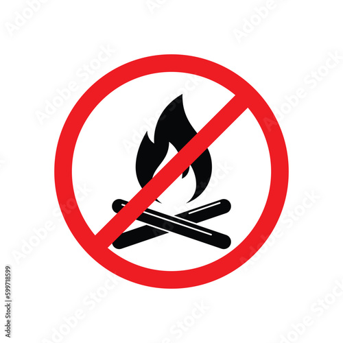Forbidden bonfire vector icon, No fire icon