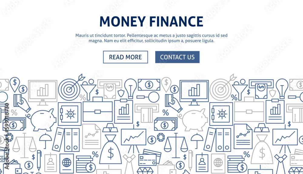 Money Finance Banner Design. Vector Illustration of Line Web Concept.