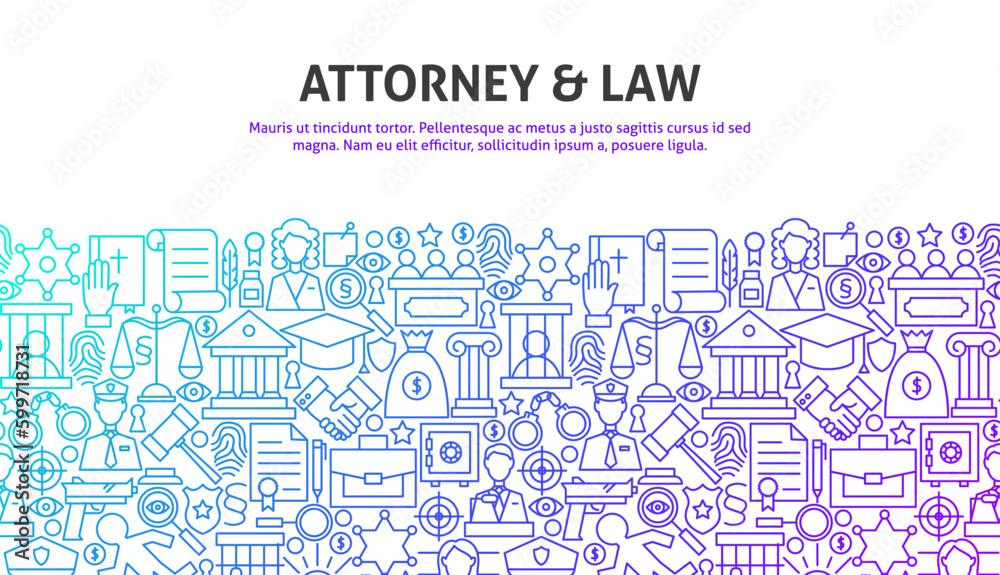 Attorney & Law Concept. Vector Illustration of Line Website Design. Banner Template.