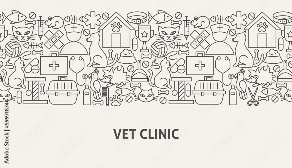 Vet Clinic Banner Concept. Vector Illustration of Line Web Design.