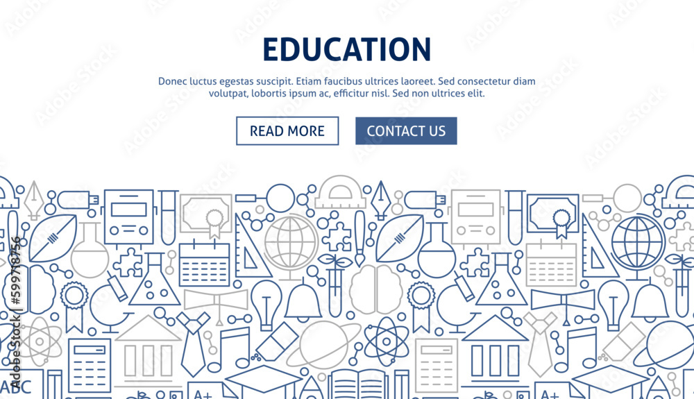 Education Banner Design. Vector Illustration of Line Web Concept.